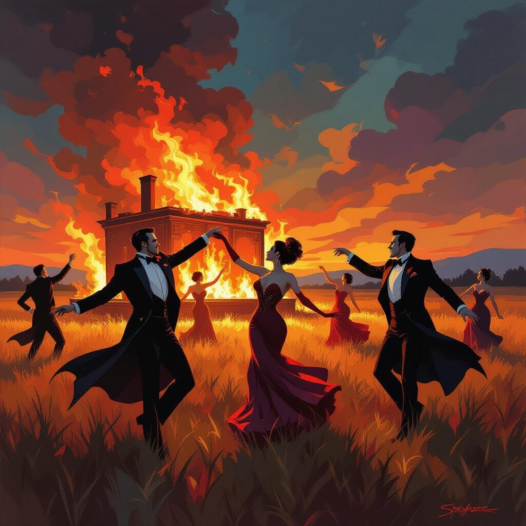 Vampires Dancing in a Burning Field, in Cubist Style