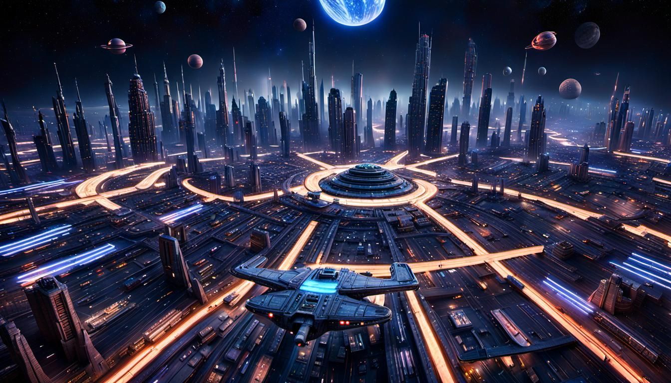 Coruscant Cityscape at Night in Hyperrealism