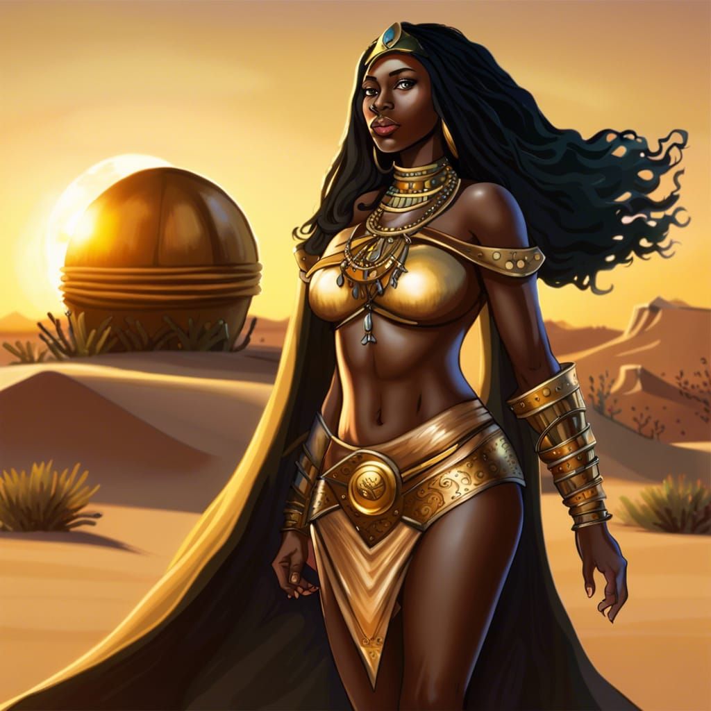 African Desert Goddess in Dark Fantasy Style