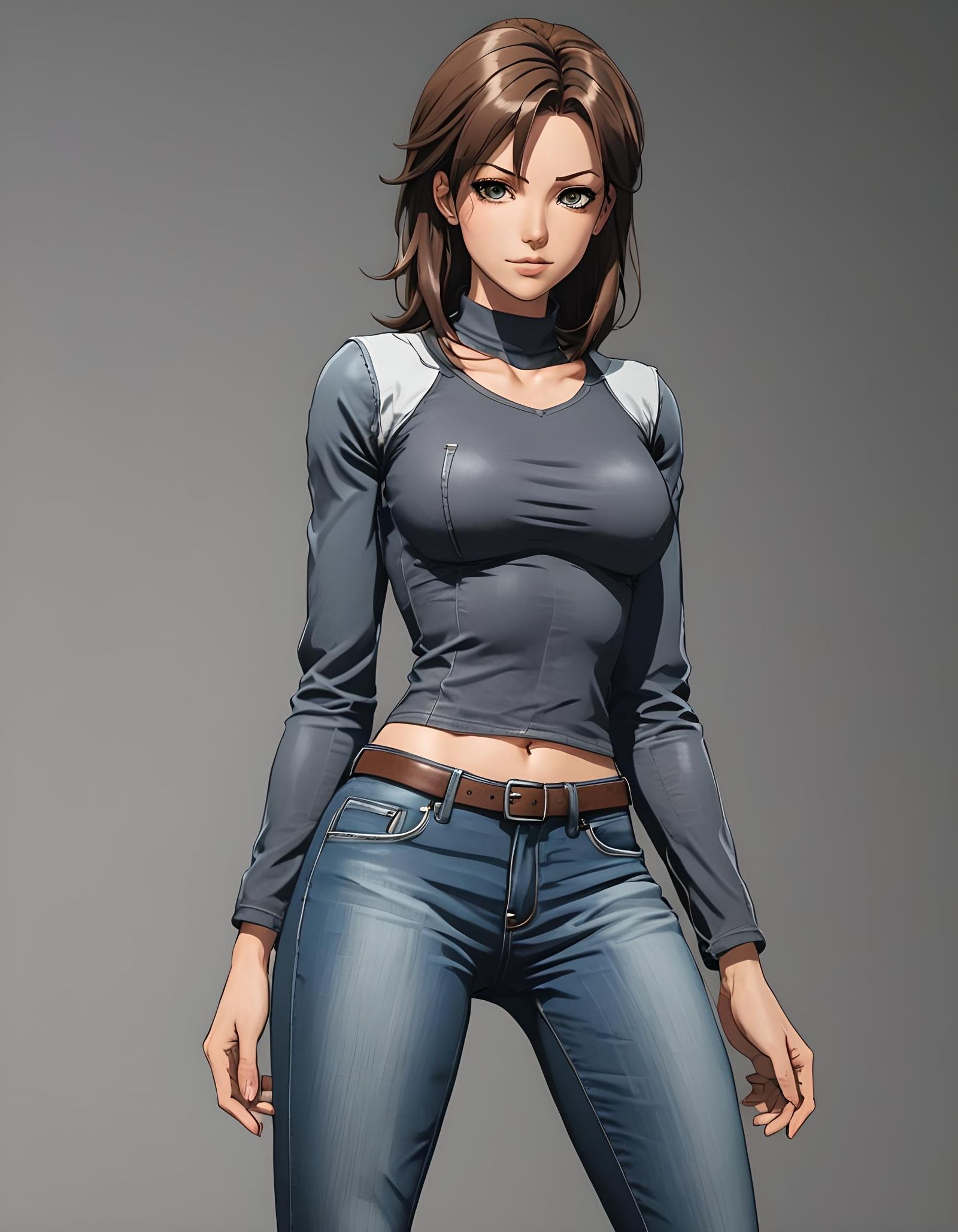 Claire Castel in tight jeans and tiny top