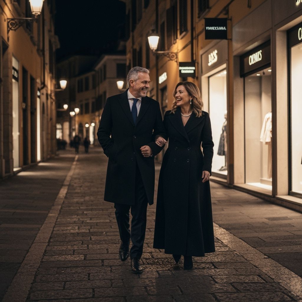 Elegant Italian Couple's Romantic Night Stroll