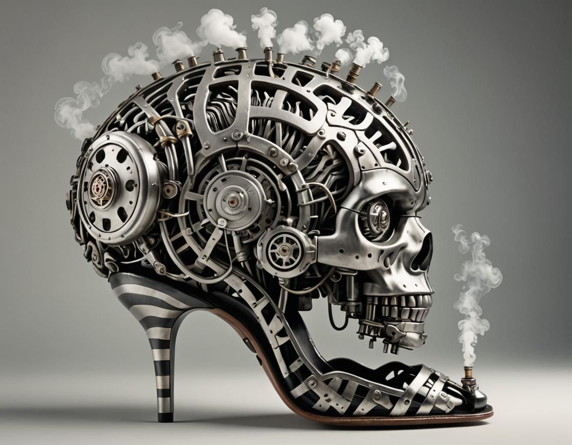 Steam-Powered Brain in Zebra Heels: Photorealistic
