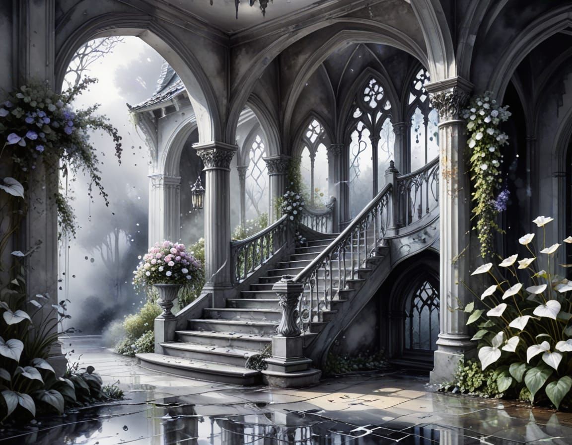 Whimsical Gothic Cottage in Watercolor