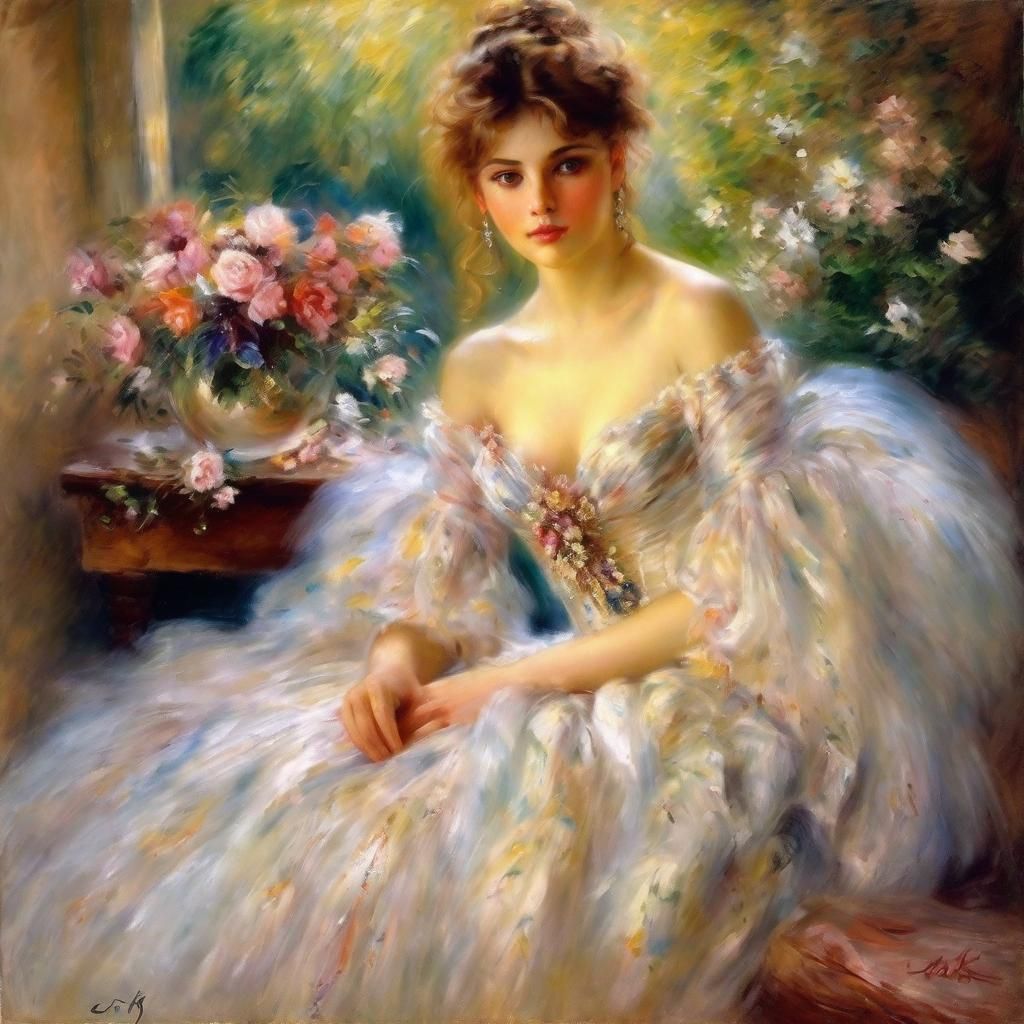 Portrait of Beauty in Puffy Gown, Luminous Hues