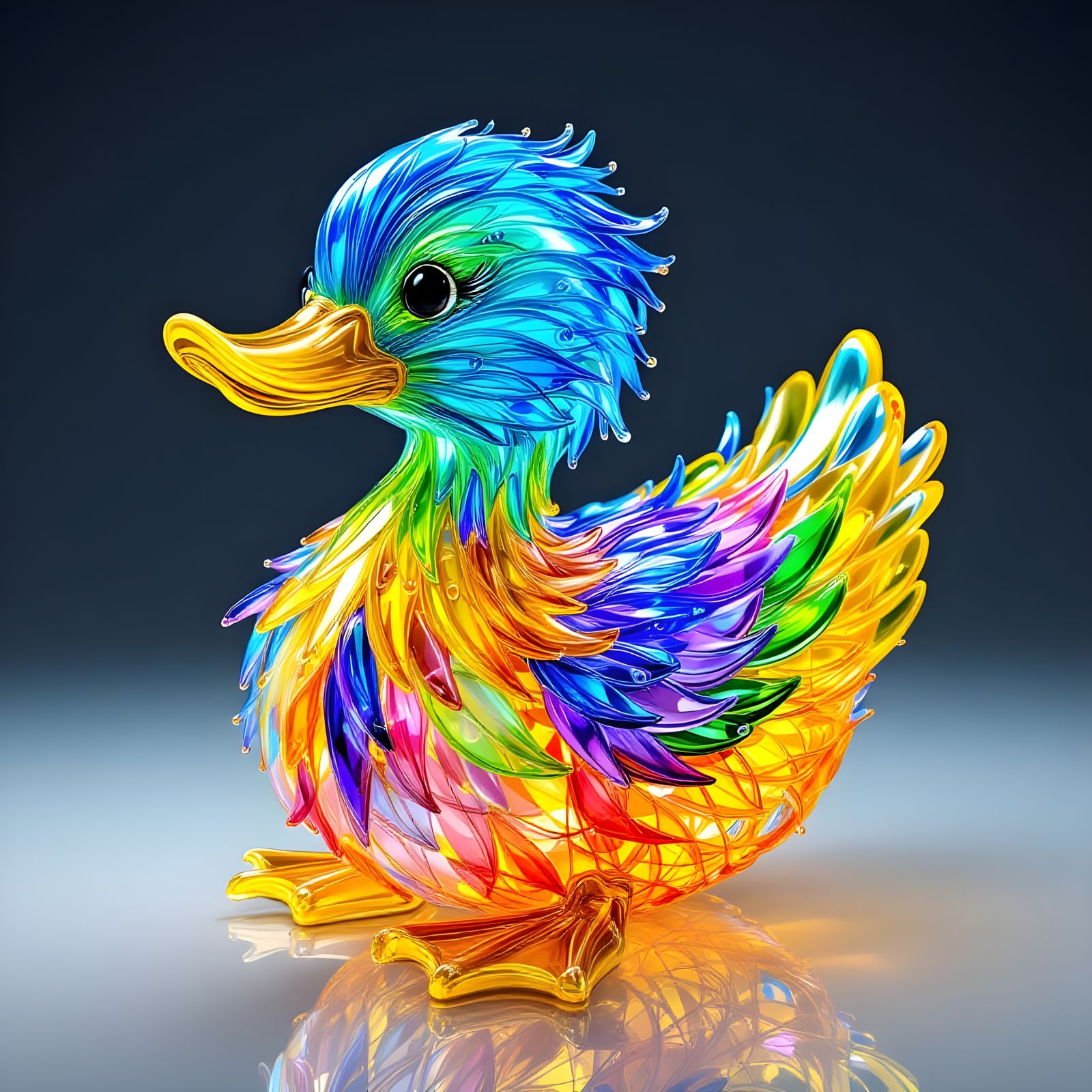 Vibrant Glass Chibi Duck Sculpture