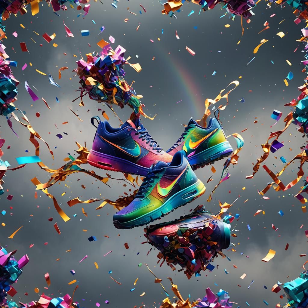 Rainbow Sparkling Nike Shoe in Detailed Digital Painting