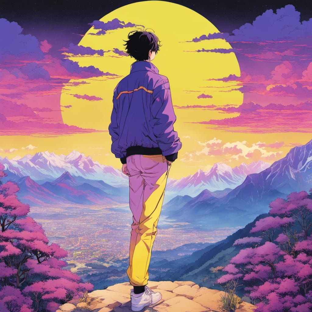 Retro Anime Teenager in Vaporwave 80s Style