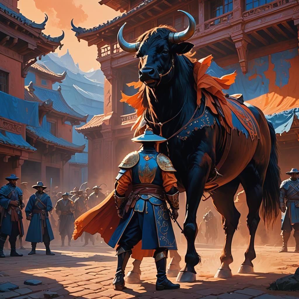 Mystical Bullfight in Sunset Light