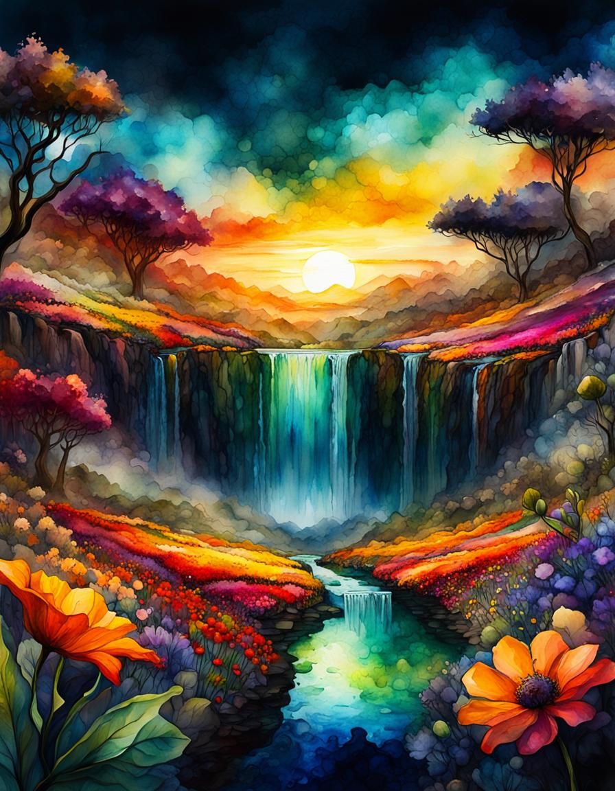 Garden of Eden in Watercolor Splash Art Style