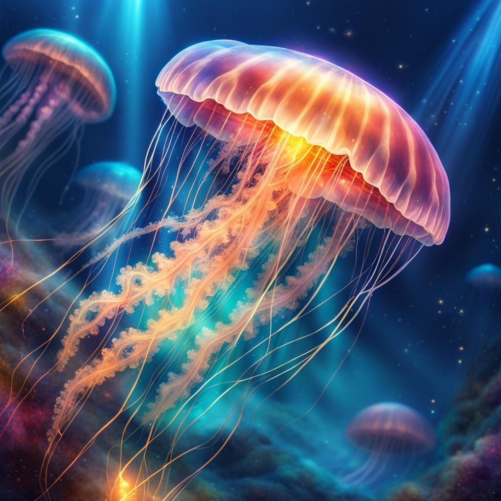 Glowing Jellyfish in Ocean with Astral Light