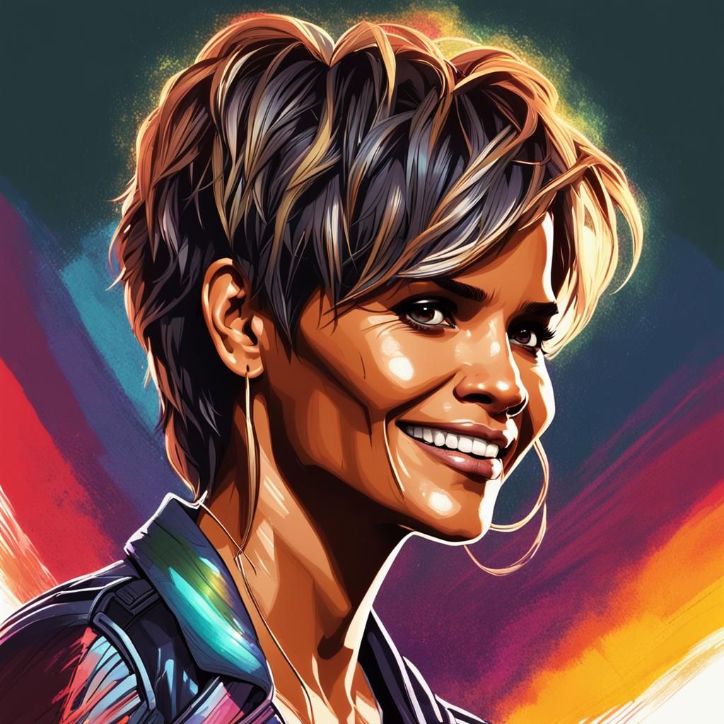 Halle Berry Caricature Portrait in Comic Book Style