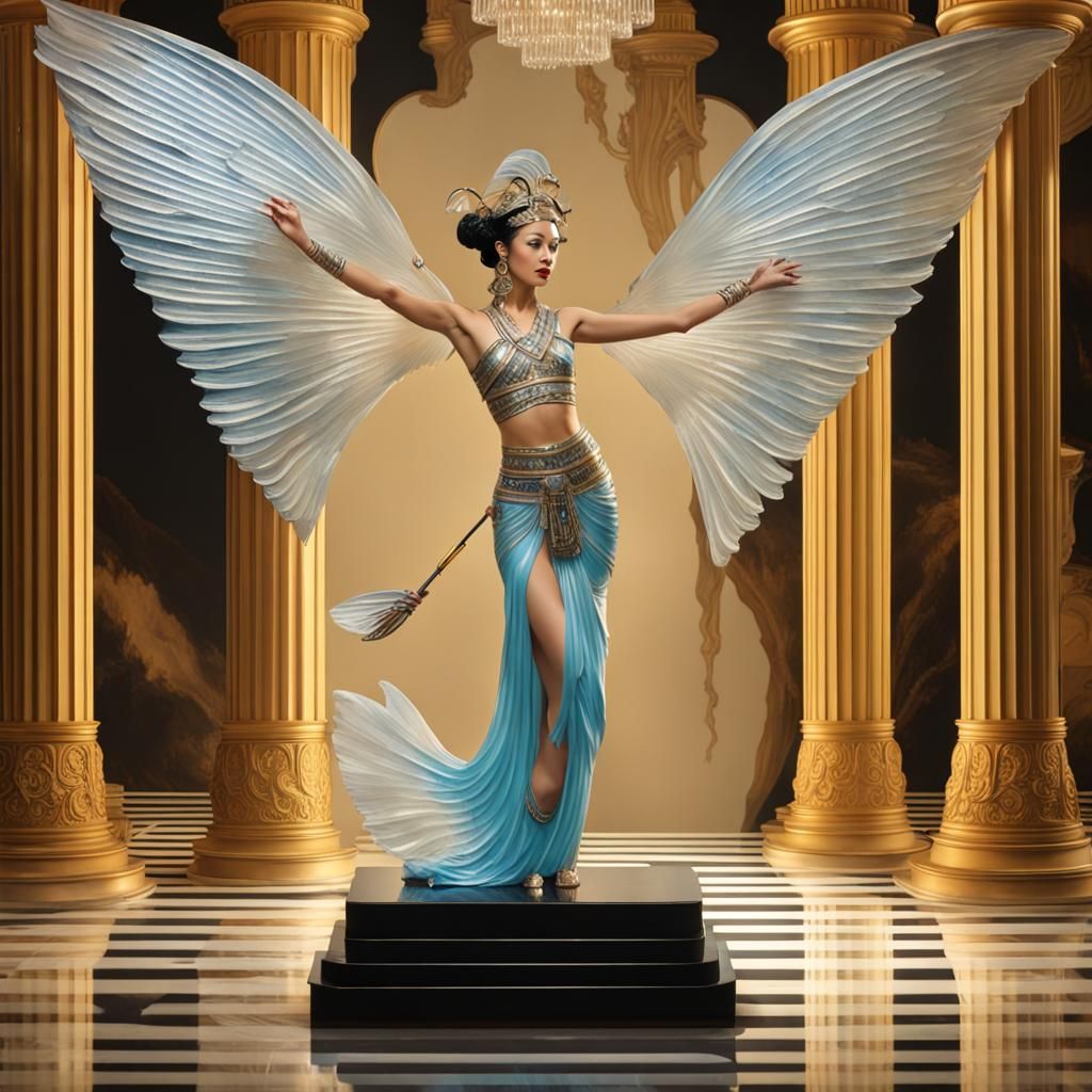 Art Deco Dancer with Flying Fish