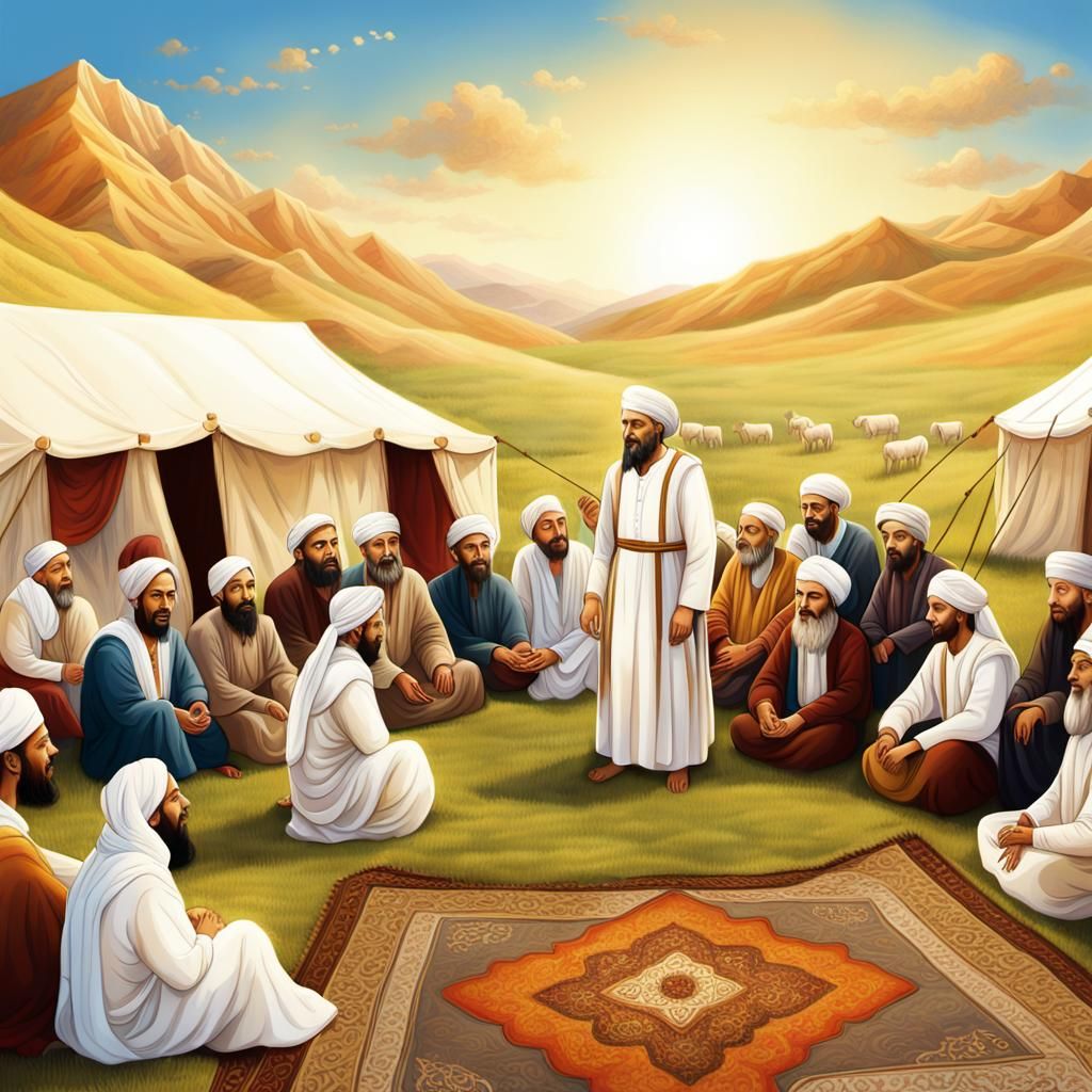 Prophet Ayyub Gathering with Family: Golden Hour Illustratio...