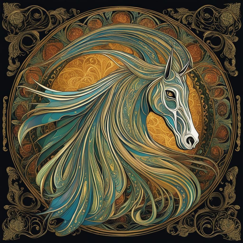 Mari Lwyd in Vector Art Nouveau Style