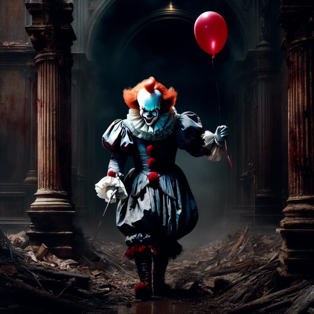 Sinister Clown in Macabre Digital Art Style