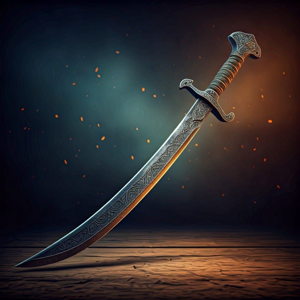 Ancient Iron Scimitar in Dramatic, High-Contrast Lighting
