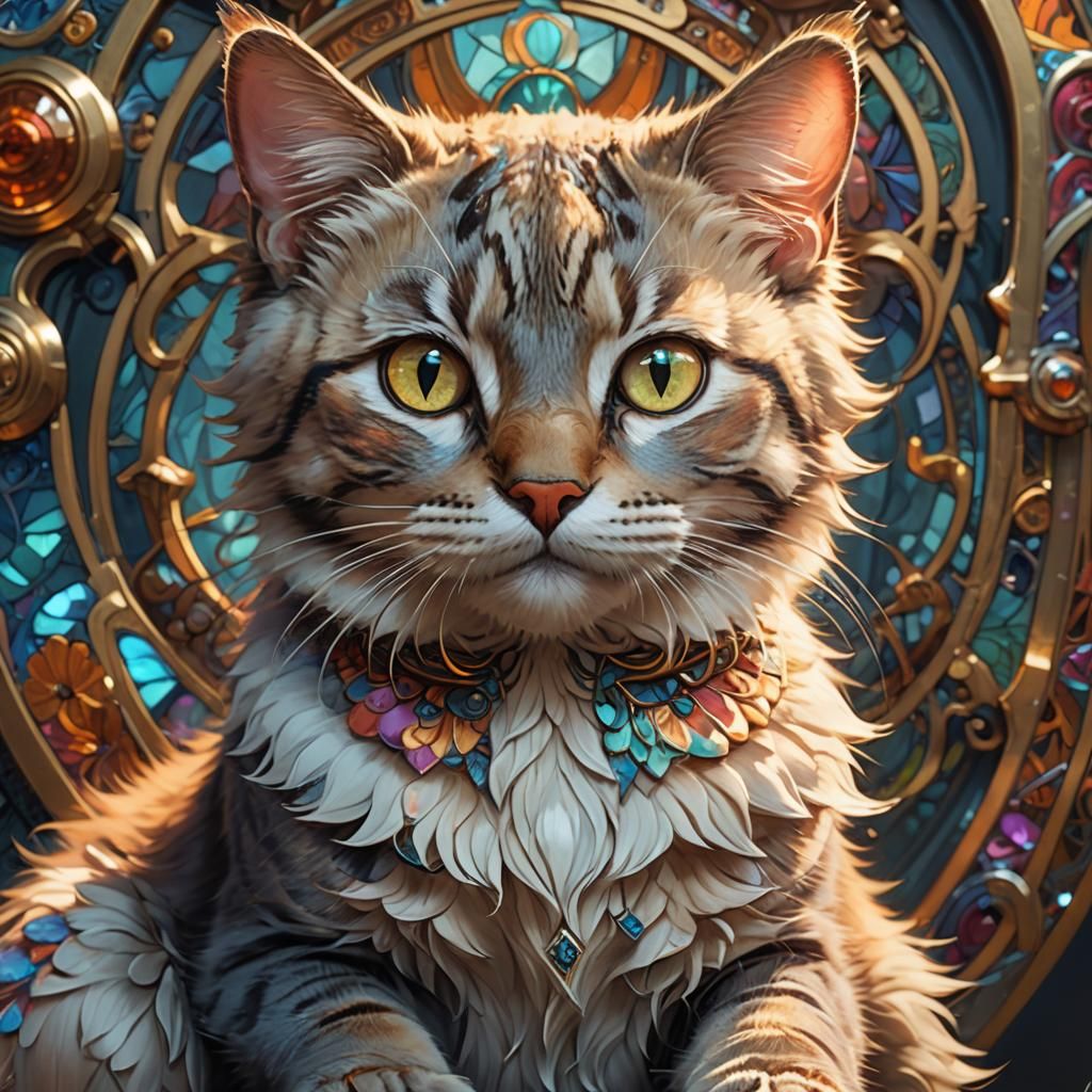 Hyperdetailed Kitty Portrait in Art Nouveau Style