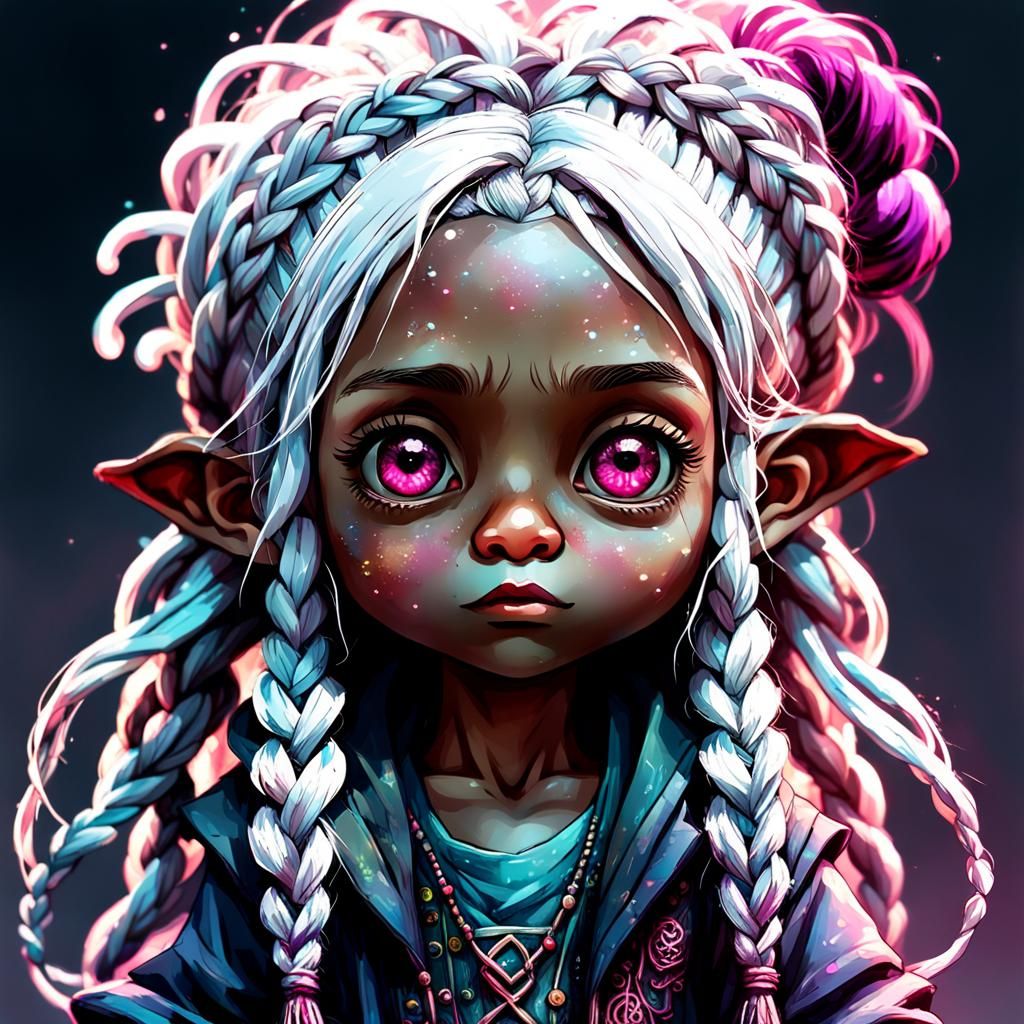 Expressive Gnome with Magenta Eyes in Detailed Style