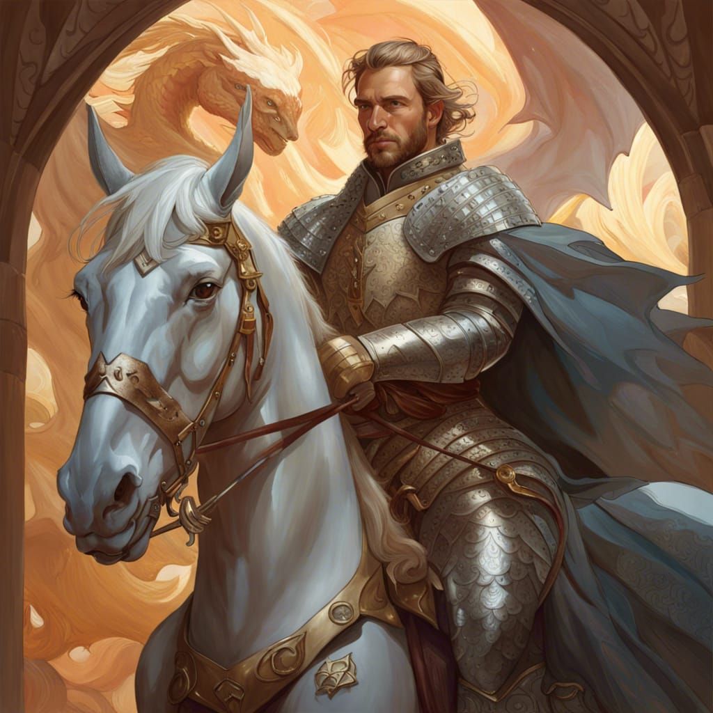 Knight on Horseback with Dragon, Hyperdetailed Art