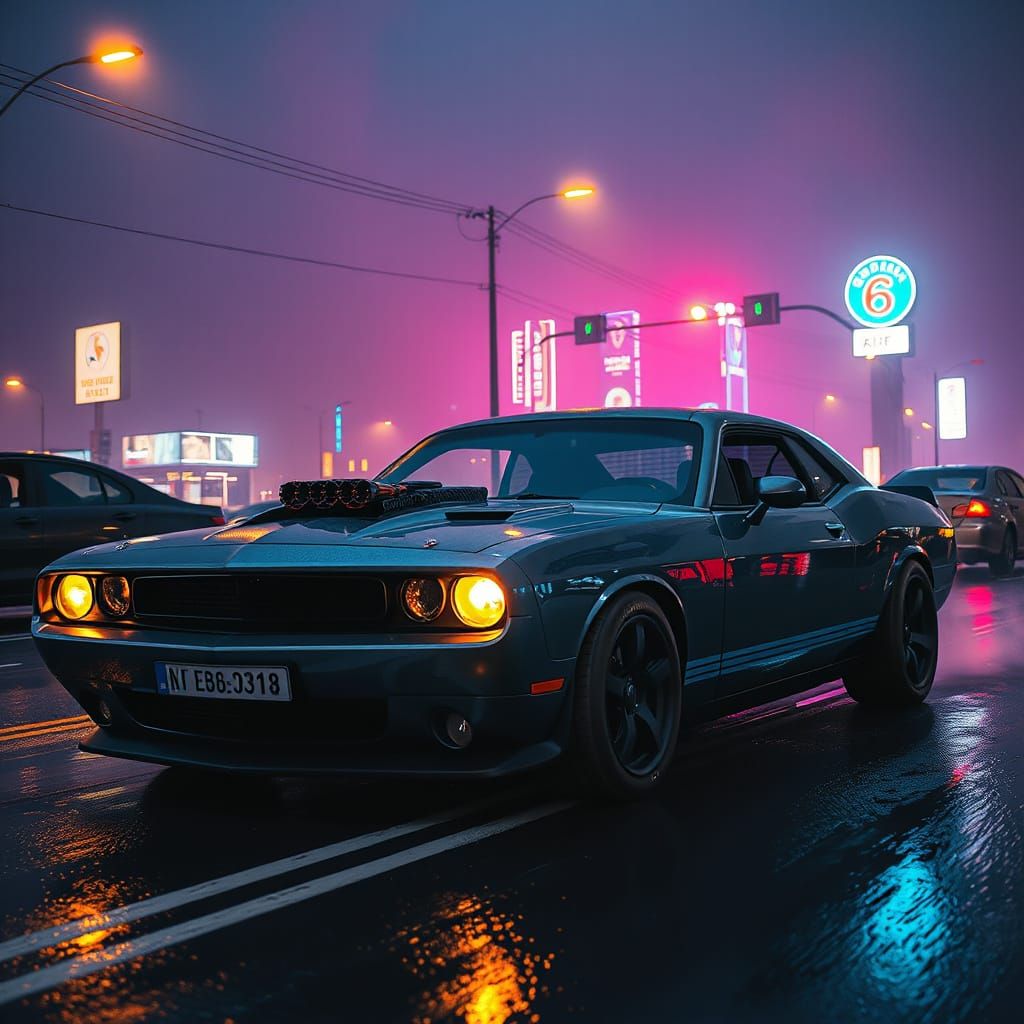 Cyberpunk Car Race at Night: Sci-Fi Concept Art