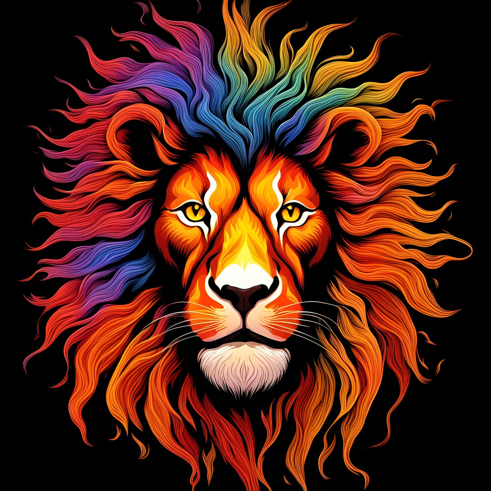 Fiery Lion Head: Abstract Portrait in Multicolored Flames