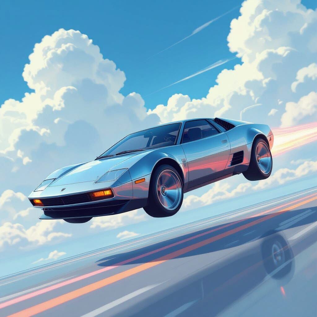 Futuristic Car Soaring Through the Sky