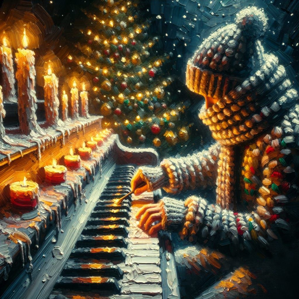 Musician at Piano in Radiant Christmas Ambiance