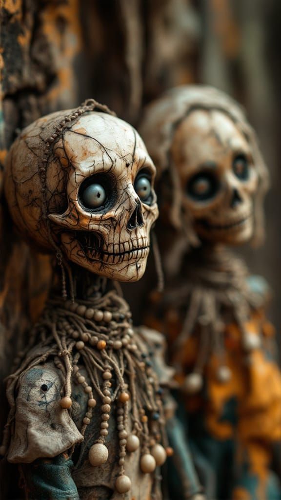Mystical Voodoo Dolls in Expressive Close-Up Portrait