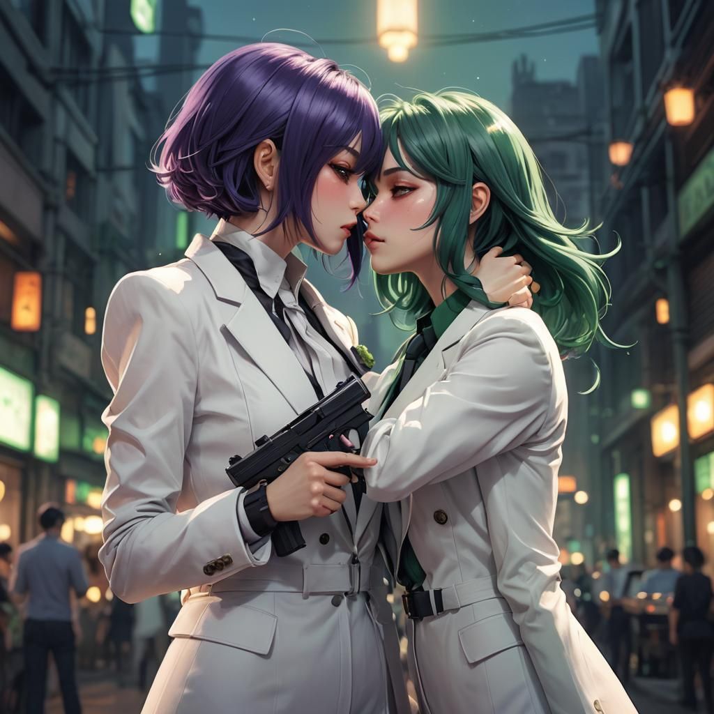 Anime Girls Kiss in Soft Pastel 3D Render