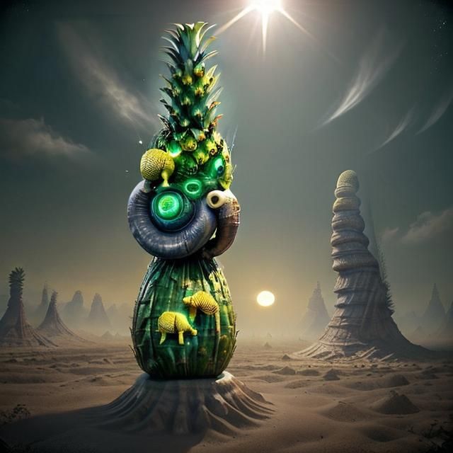 Psychedelic Pineapple Elephants on the Moon, Hyperrealistic