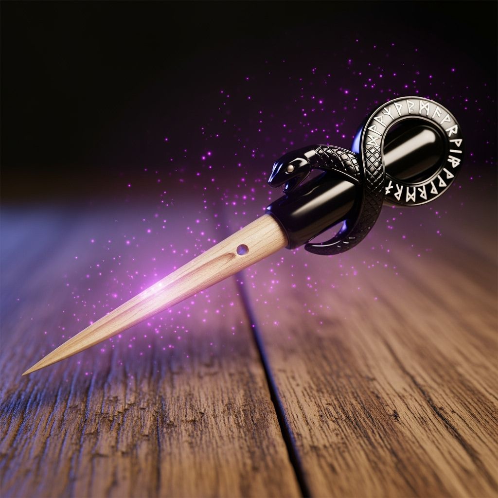 Serpent Wand with Runes in Hyperrealistic Style