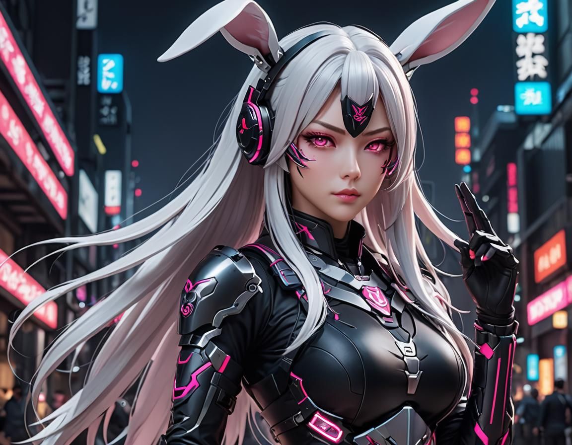 Cyborg Ninja Girl with Bunny Ears in 3D Anime Art