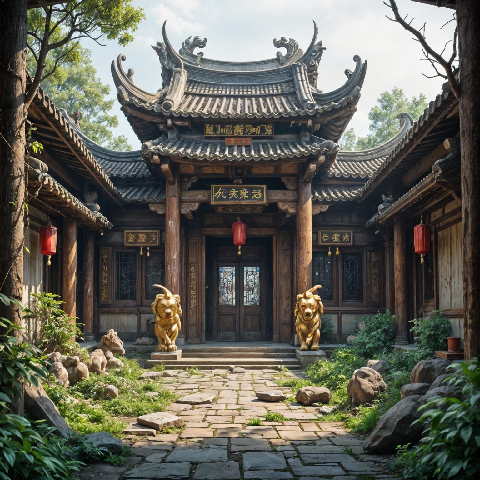 Abandoned Ancient Chinese Daoist Village with Temple