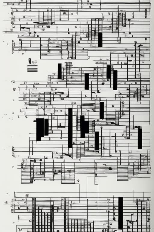 Abstract Musical Score with Technical Drawing Elements