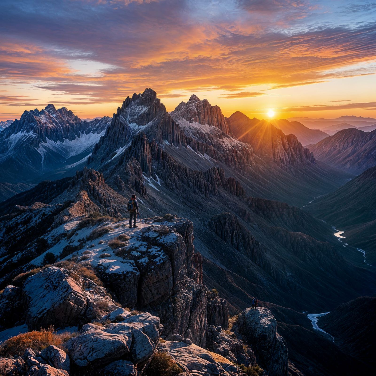 Sunset Silhouette: Rugged Mountains in Golden Light