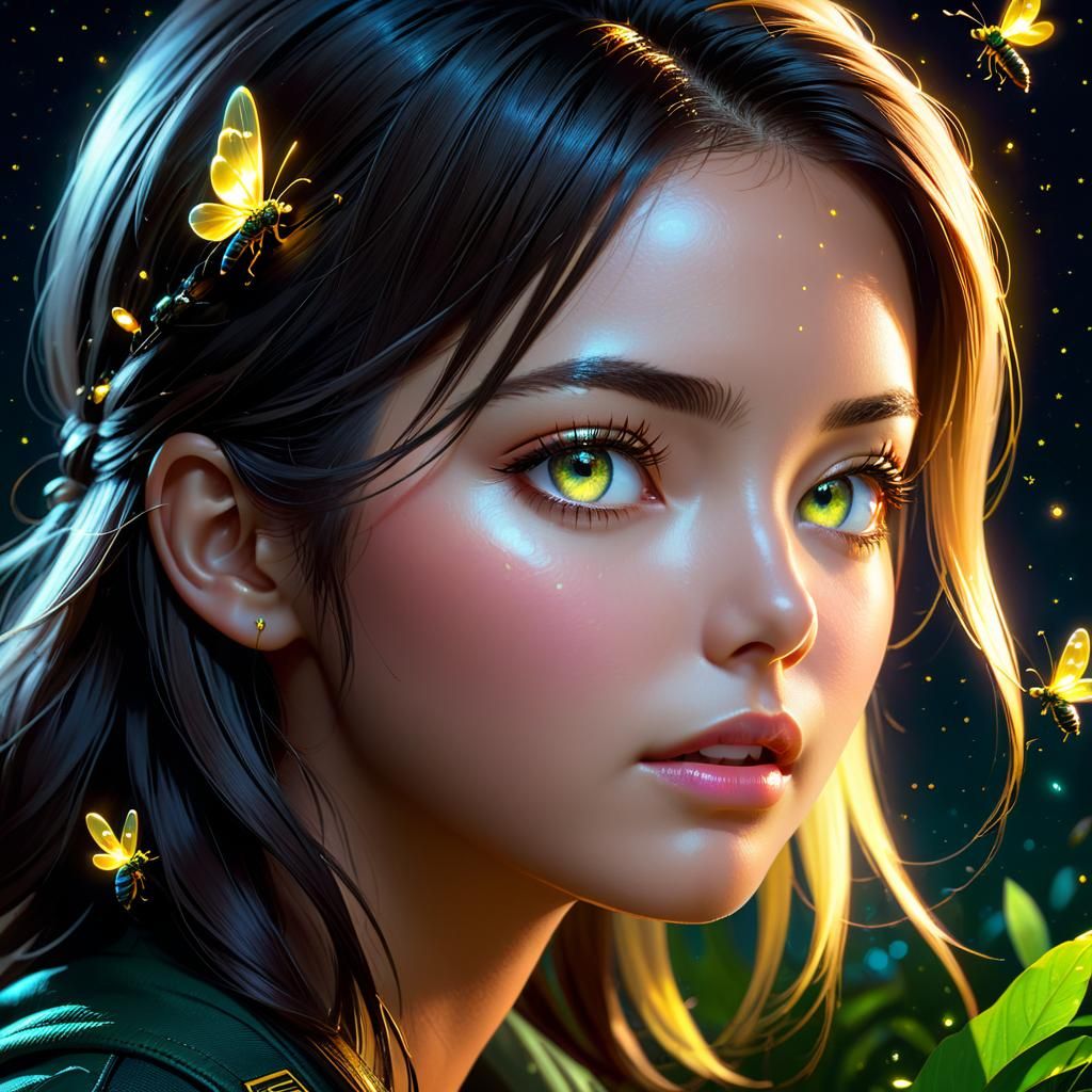 Hyperrealistic Fireflies in Dramatic Color Depth