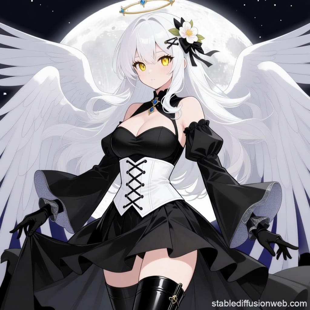 Angel Gabriel with Twelve White Wings in Gothic Dress