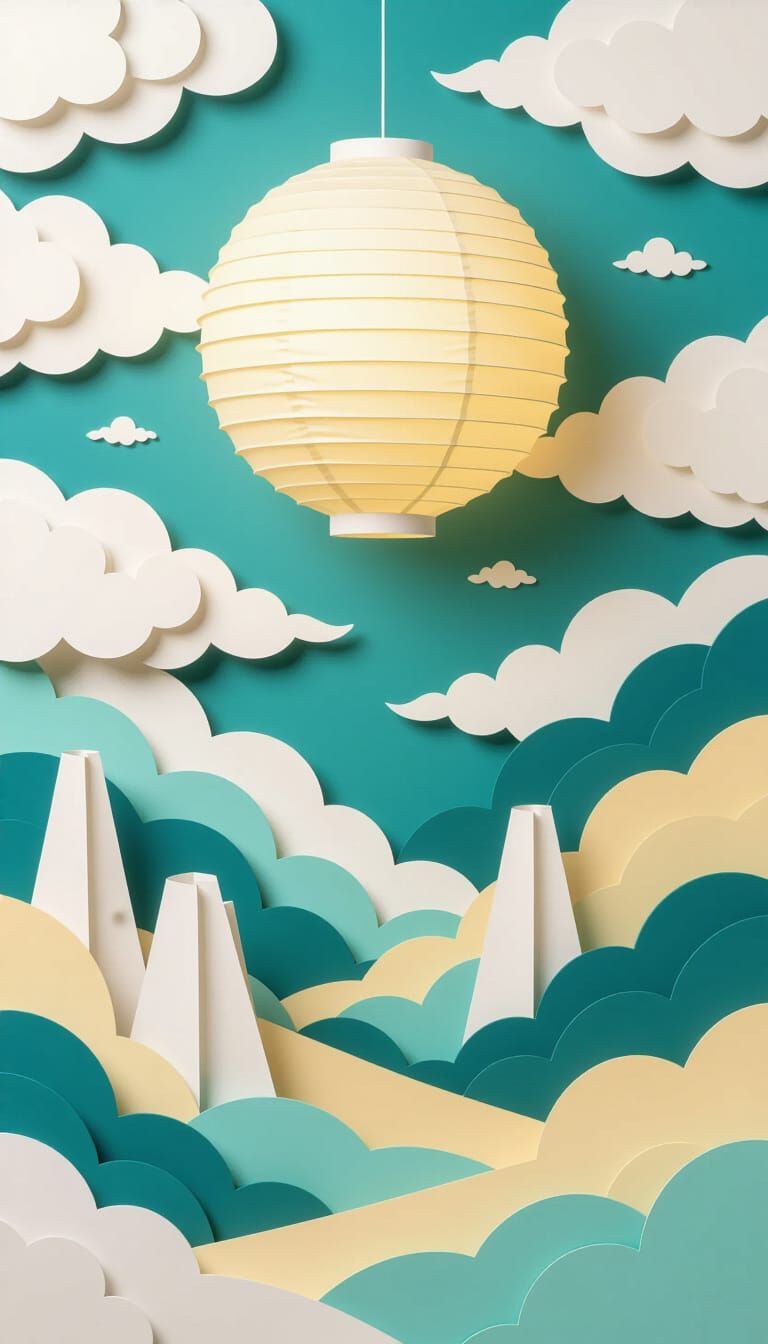 Dreamscape with Paper Clouds and Lantern Moon