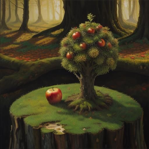 Hedgehog with Apple: Vibrant Oil Painting in Schiele Style