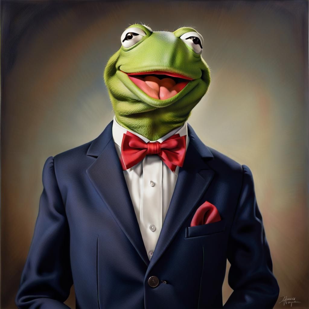 Kermit the Frog Portrait in Navy Blazer