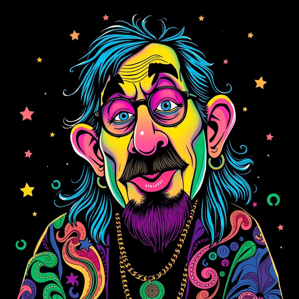 Psychedelic Dayglo Caricature on Black Velvet