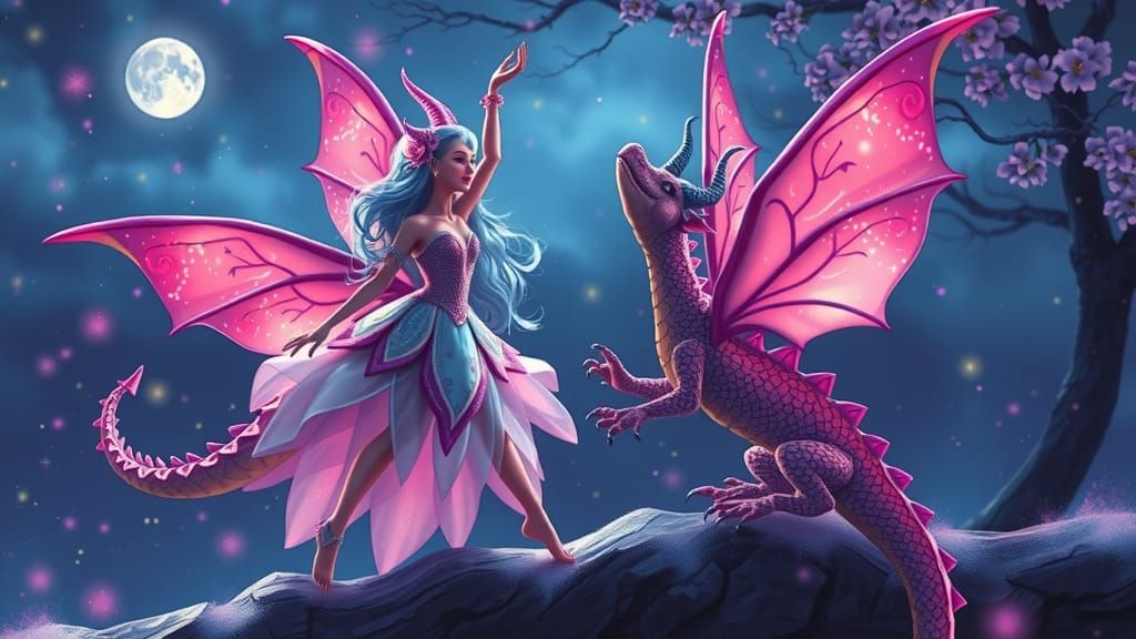 Sugar Plum Fairy Dancing with Baby Dragons
