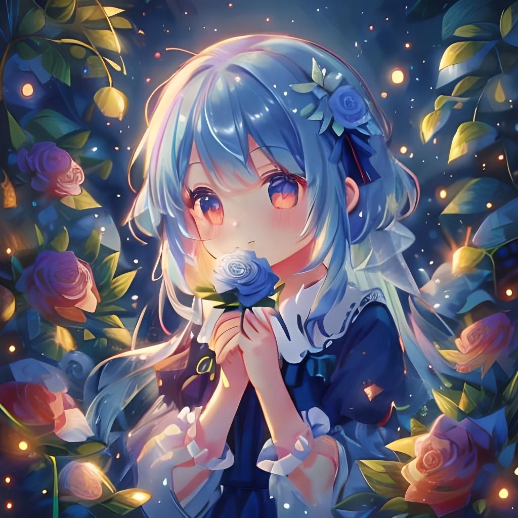 Sweet Girl with Rose Bouquet in Dreamcore Style