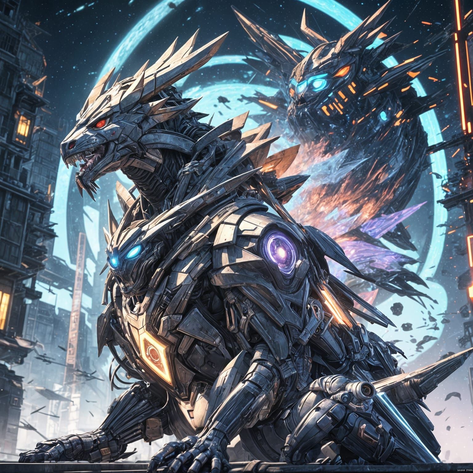 Japanese Space Warrior and Alien Monster in Anime Style