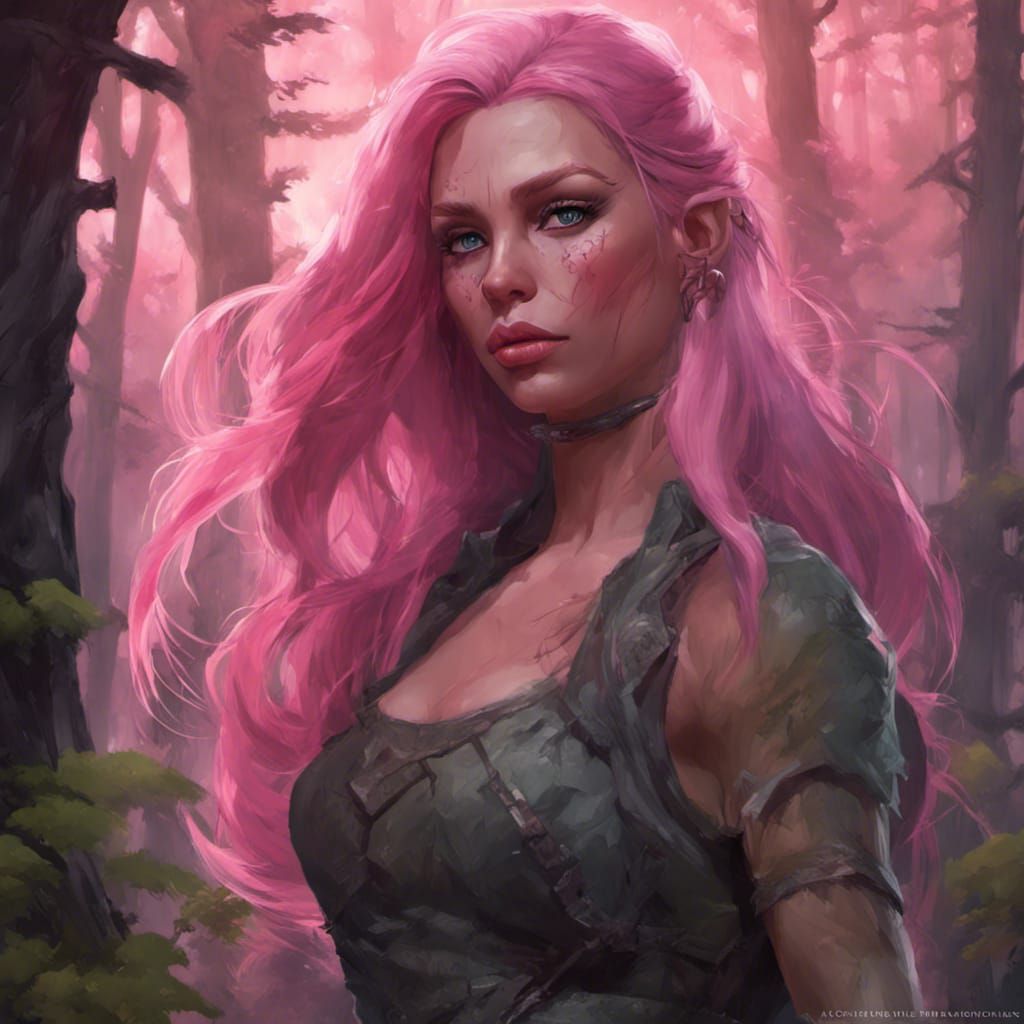 Pink-Haired Orc Barbie in Dark Forest