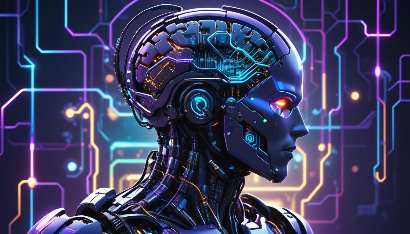 Futuristic Cyberpunk AI Chatbot Logo with Neural Networks
