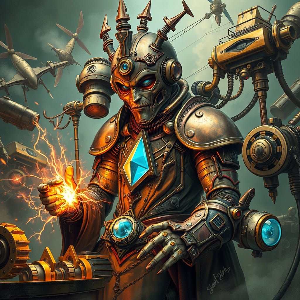 Mechamancer Crafts Spell Matrix in Sci-Fi Style