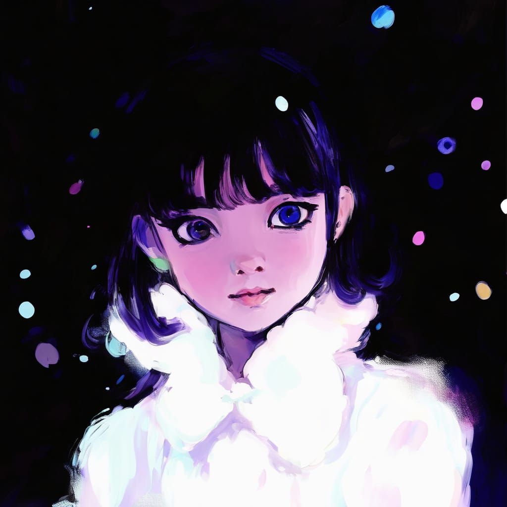 Anime Girl with Bubbly Eyes and Flowing Dress