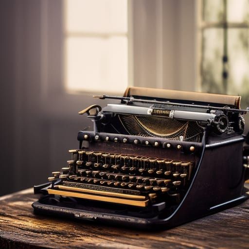 Abandoned Typewriter in Overgrown Room, Digital Matte Painti...