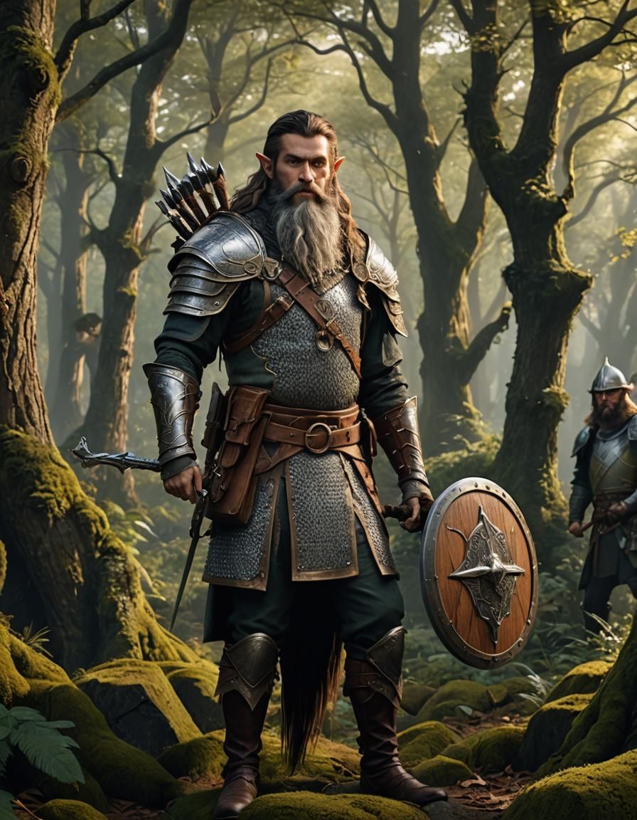 Forest Elf-Gnome Knight in Detailed Matte Painting